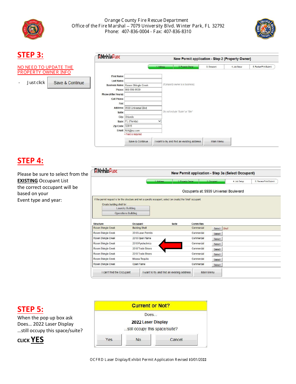 Permit Application for Laser Display / Exhibit - Orange County, Florida, Page 2
