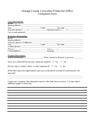 Document preview: Complaint Form - Orange County, Florida