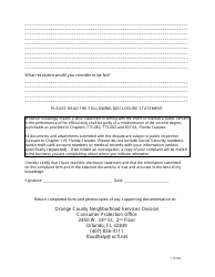 Towing Complaint Form - Orange County, Florida, Page 2