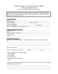 Document preview: Towing Complaint Form - Orange County, Florida