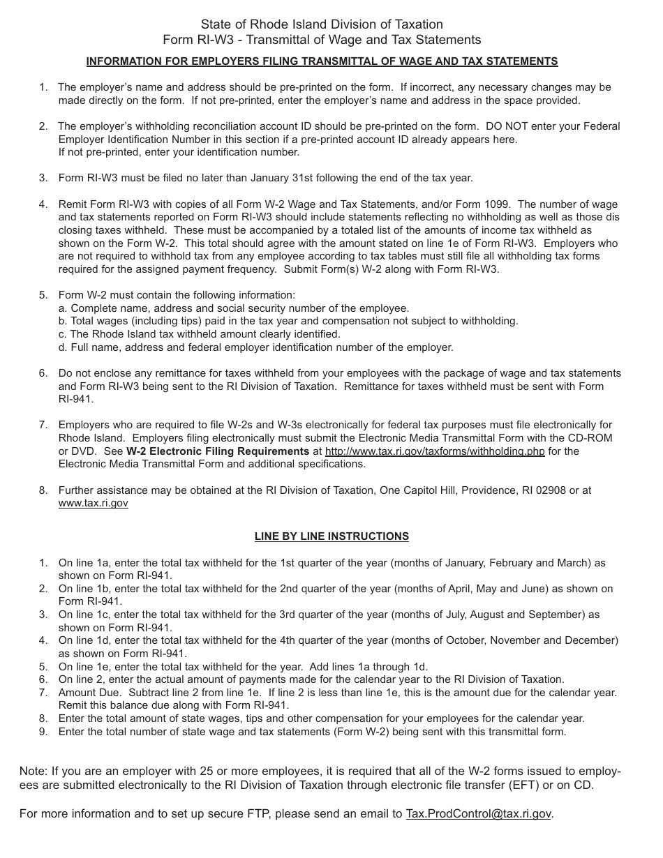 Form RI-W3 Transmittal of Wage and Tax Statements - Rhode Island, Page 2
