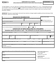 Form VS6 Application for Certification of Birth Resulting in Stillbirth - Virginia