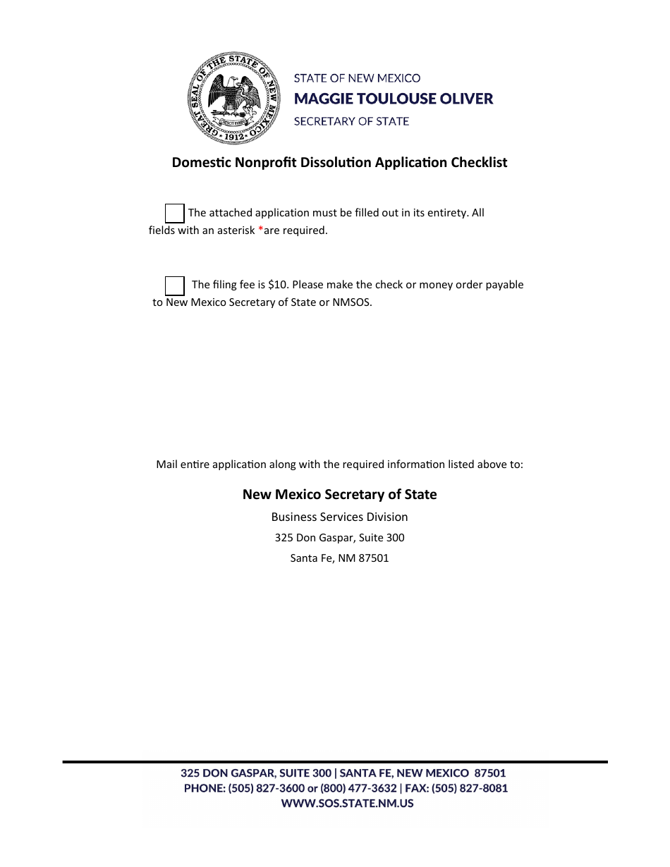 Domestic Nonprofit Corporation Articles of Dissolution - New Mexico, Page 1