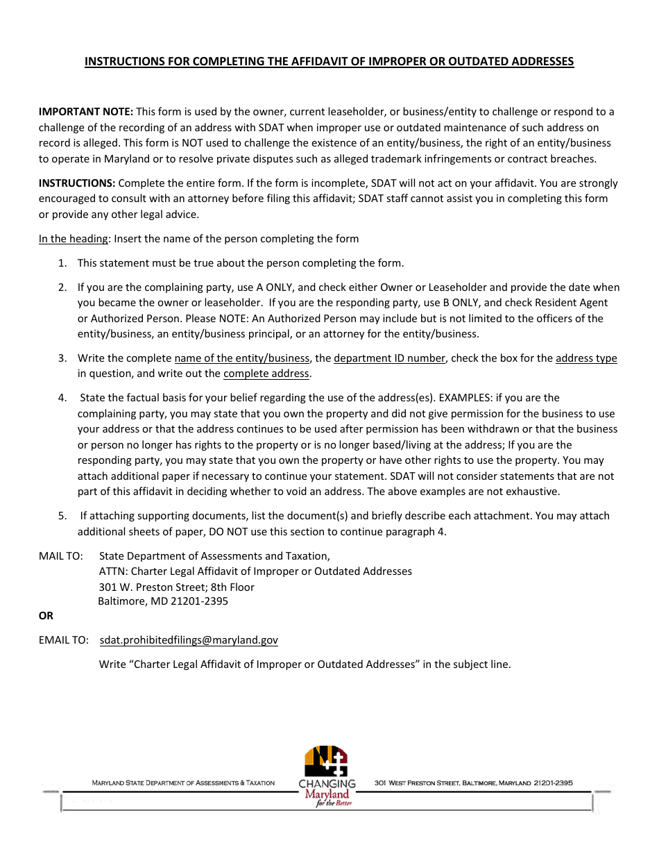 Affidavit Regarding Use or Maintenance of Improper or Outdated Address - Maryland, Page 3
