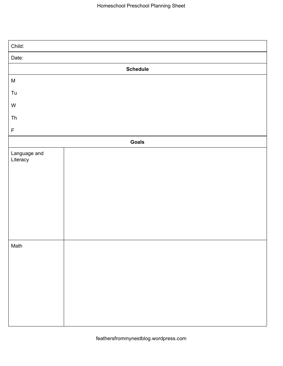 Homeschool Preschool Planning Sheet Template Download Printable PDF ...