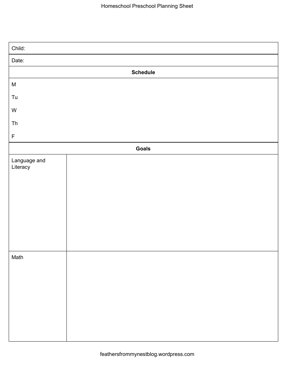 Homeschool Preschool Planning Sheet Template Preview