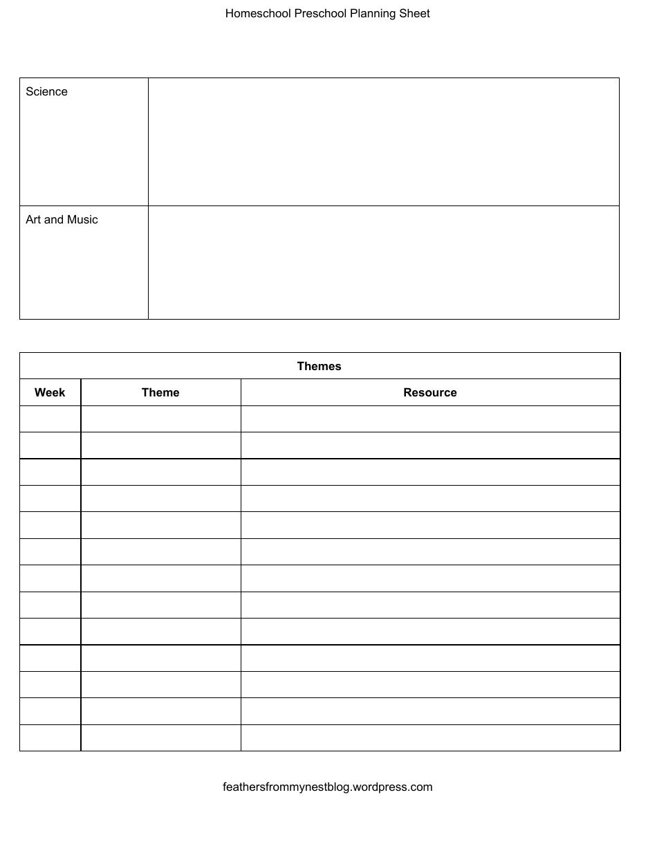 Homeschool Preschool Planning Sheet Template Download Printable PDF ...