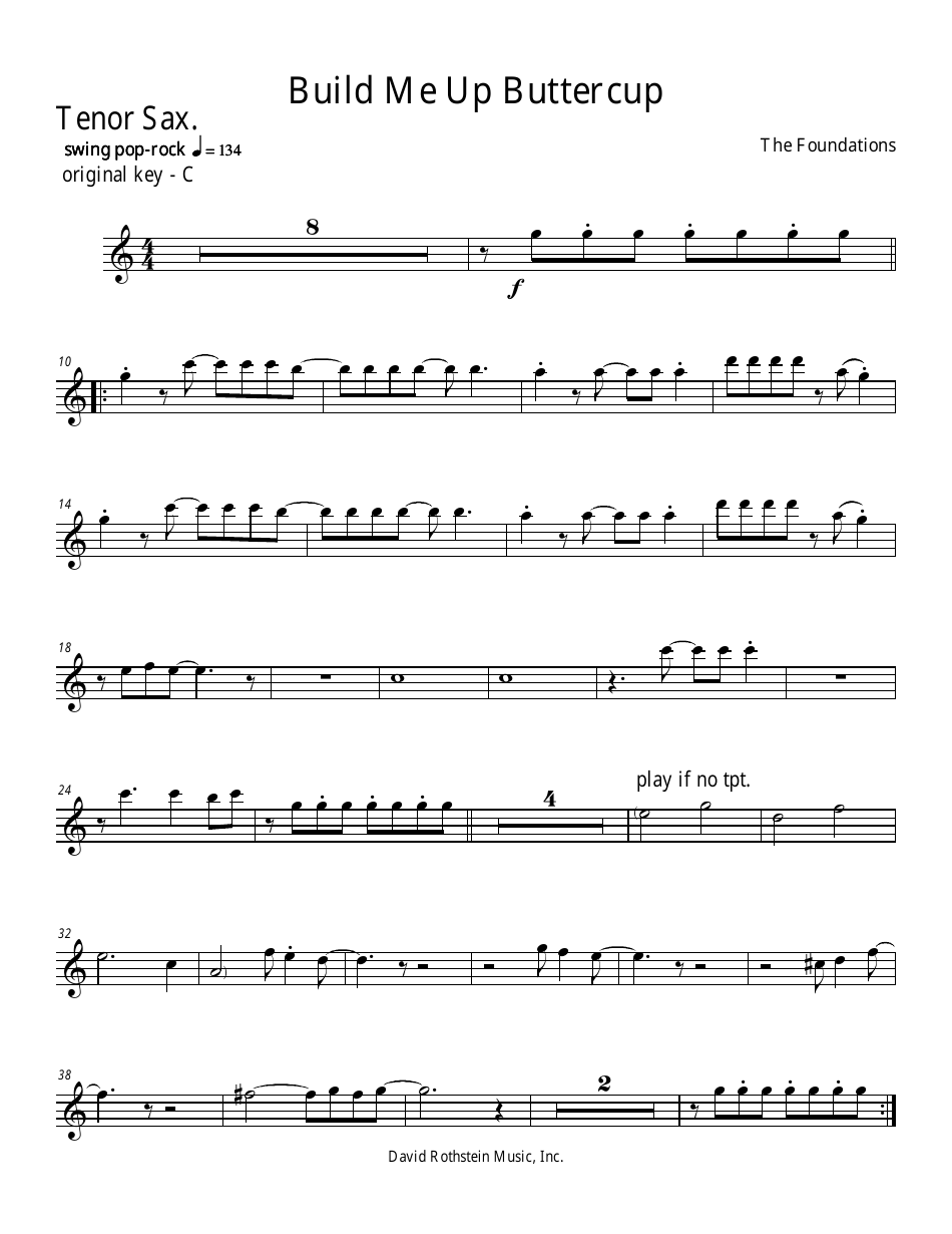 The Foundations - Build Me up Buttercup Tenor Sax Sheet Music Image Preview