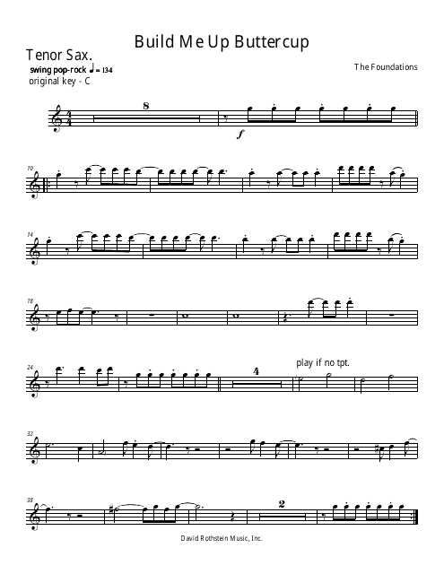 The Foundations - Build Me up Buttercup Tenor Sax Sheet Music