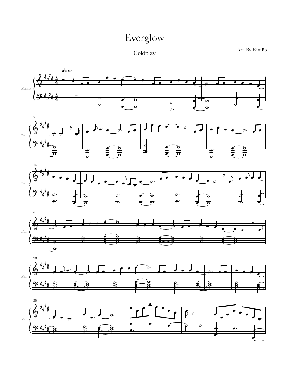 Kimbo - Everglow Piano Sheet Music Preview