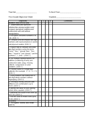 Document preview: First Grade Objective Sheet Template