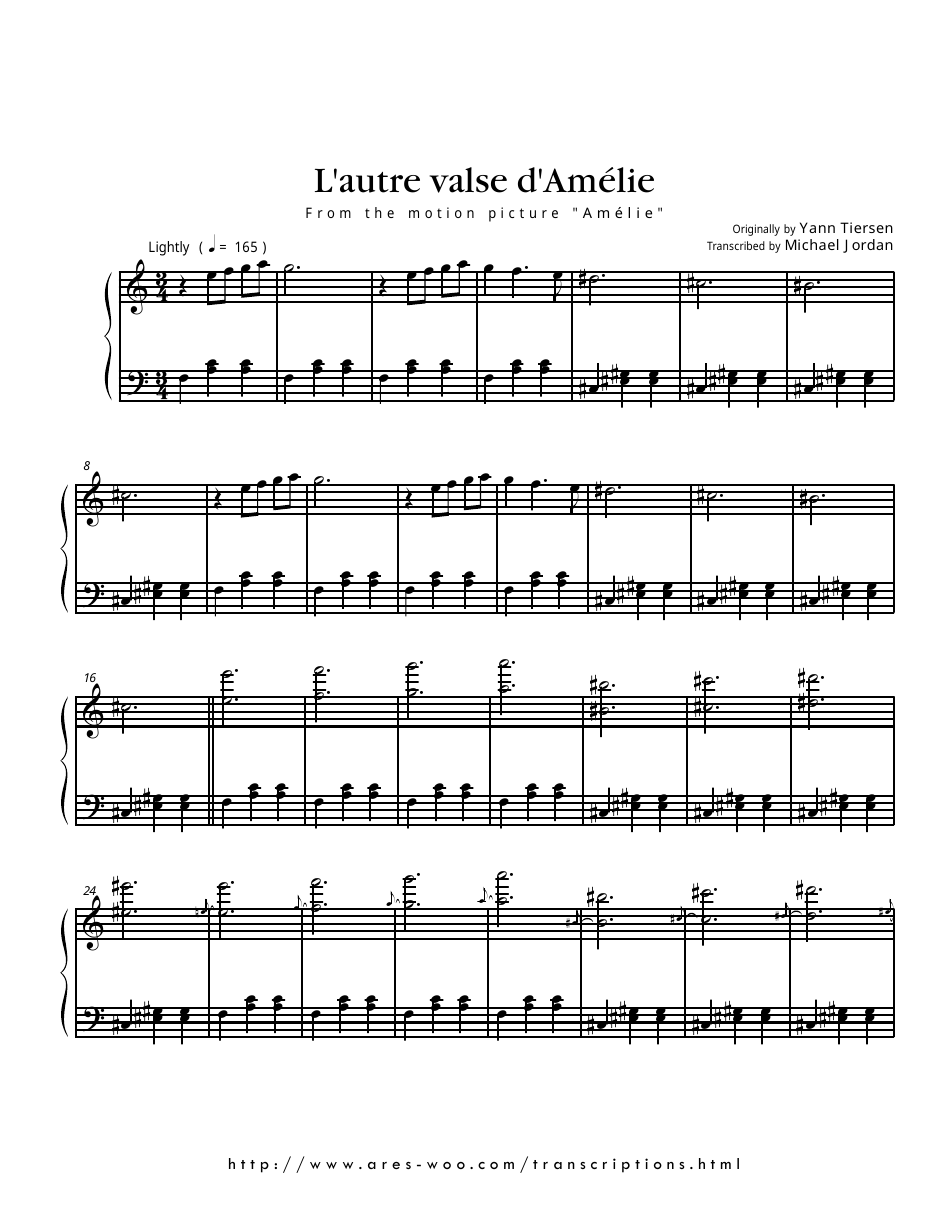 Yann Tiersen - L'autre Valse D'amelie Piano Sheet Music Download ...