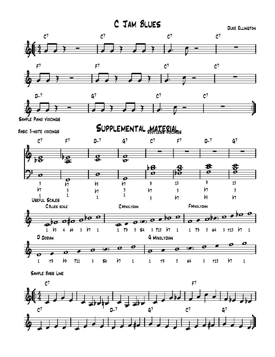 Duke Ellington - C Jam Blues Piano Sheet Music Preview