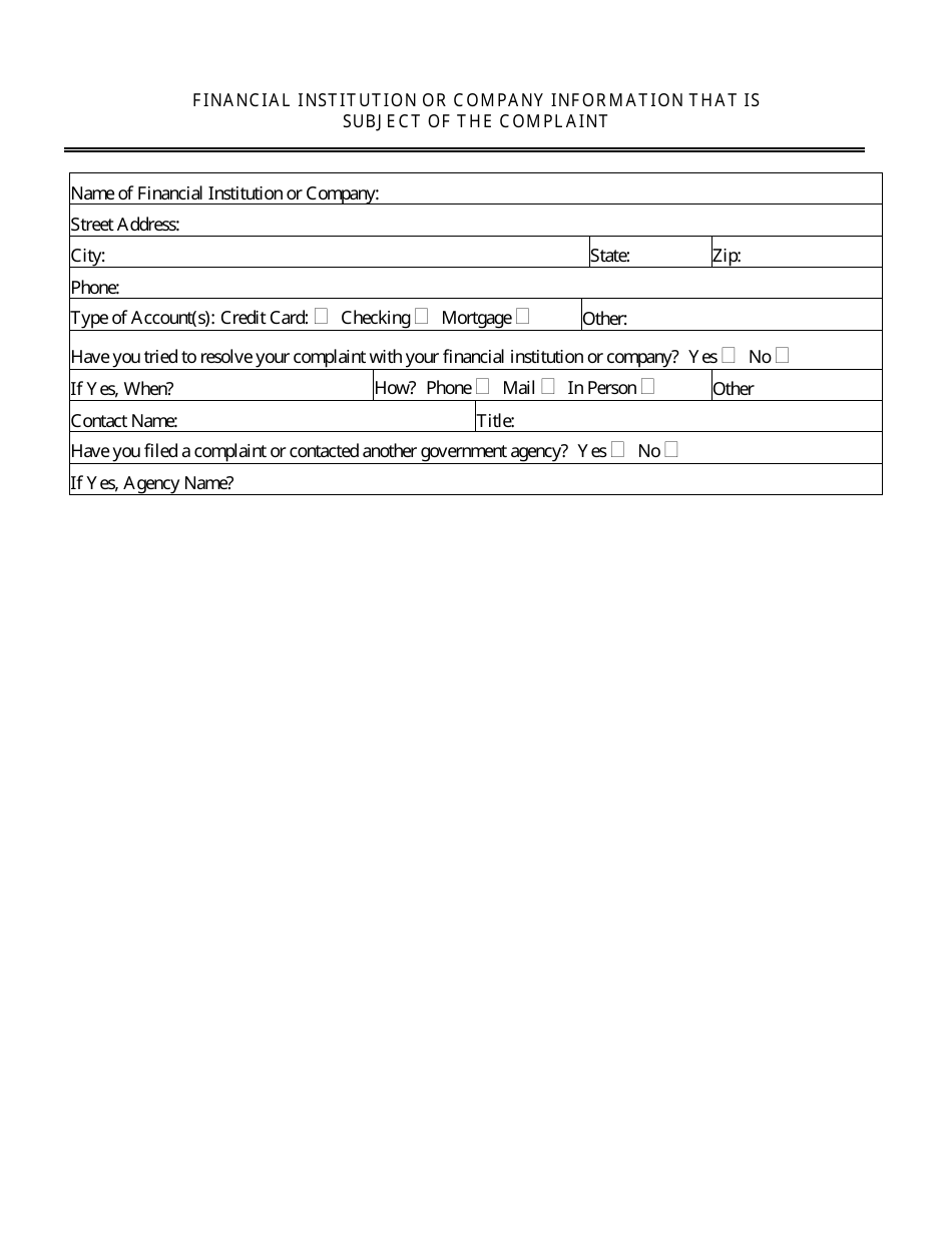 Bank / Credit Union Compliant Form - Idaho, Page 3