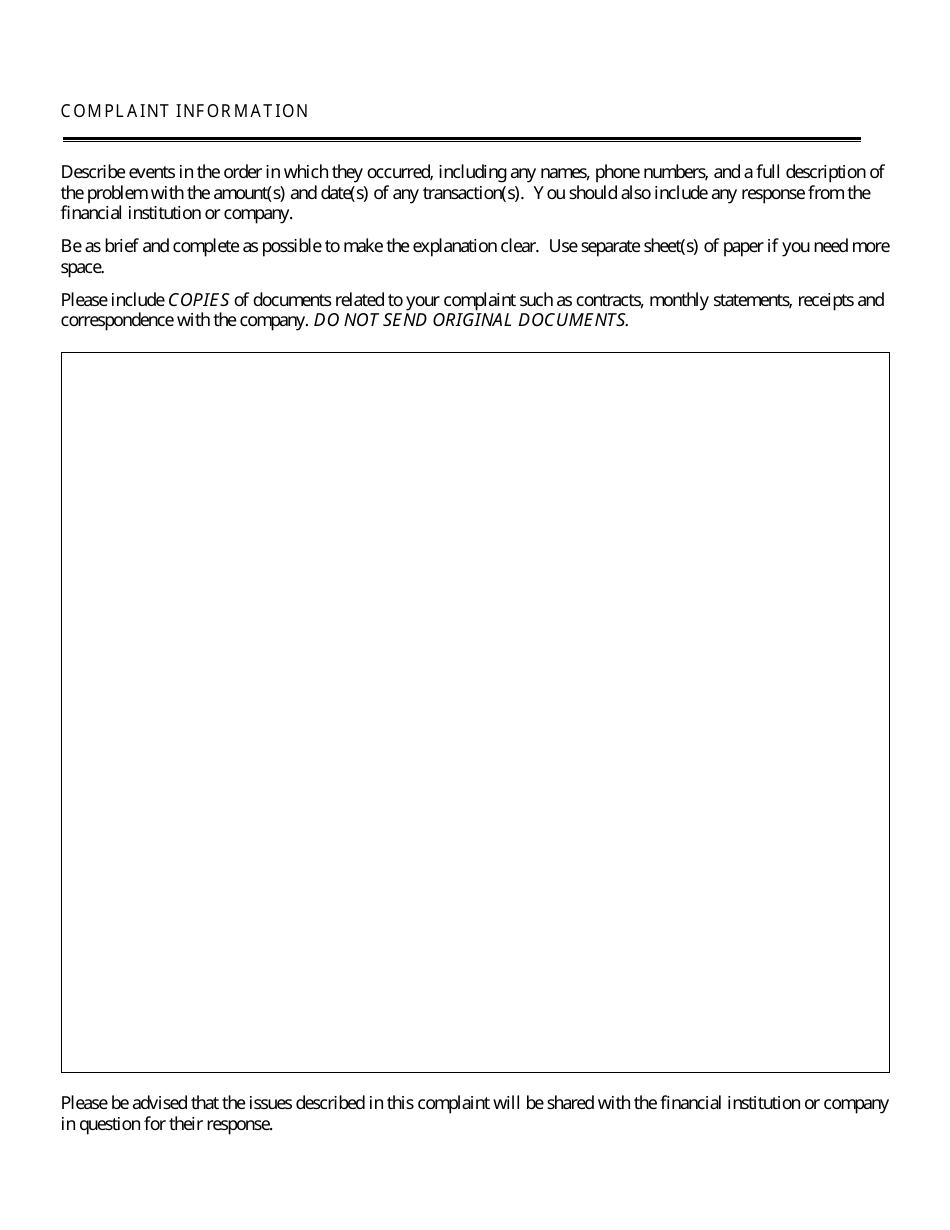 Bank / Credit Union Compliant Form - Idaho, Page 4