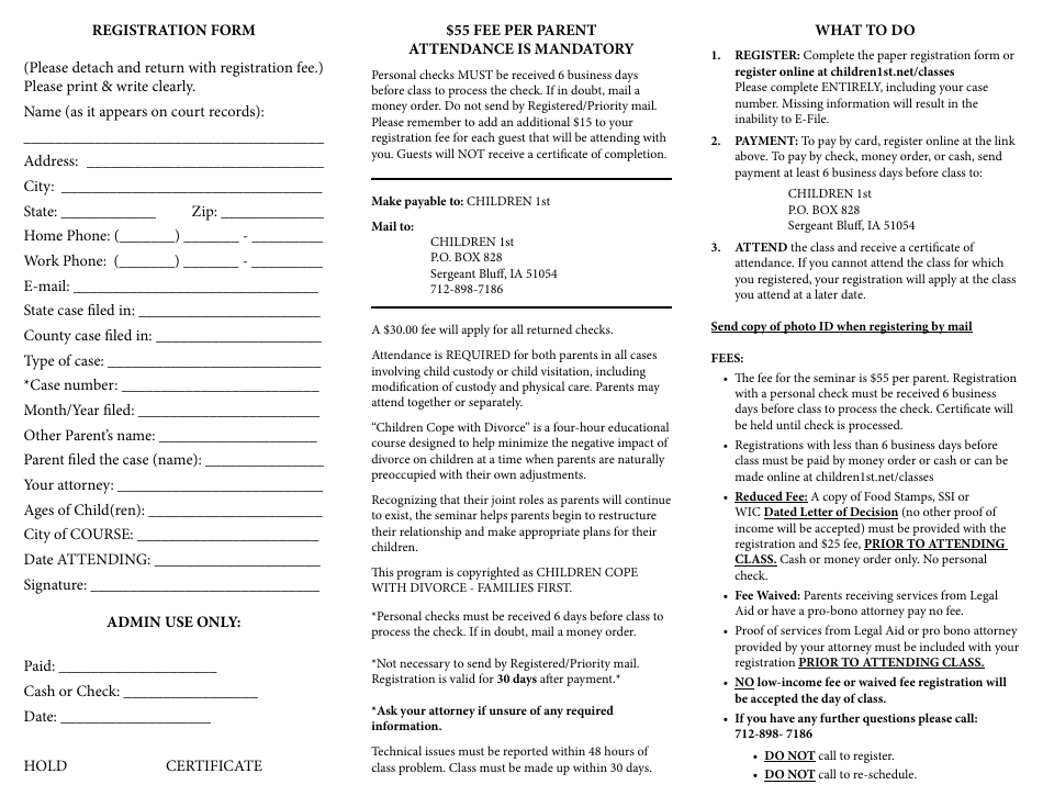 Children First Registration Form - Iowa, Page 1