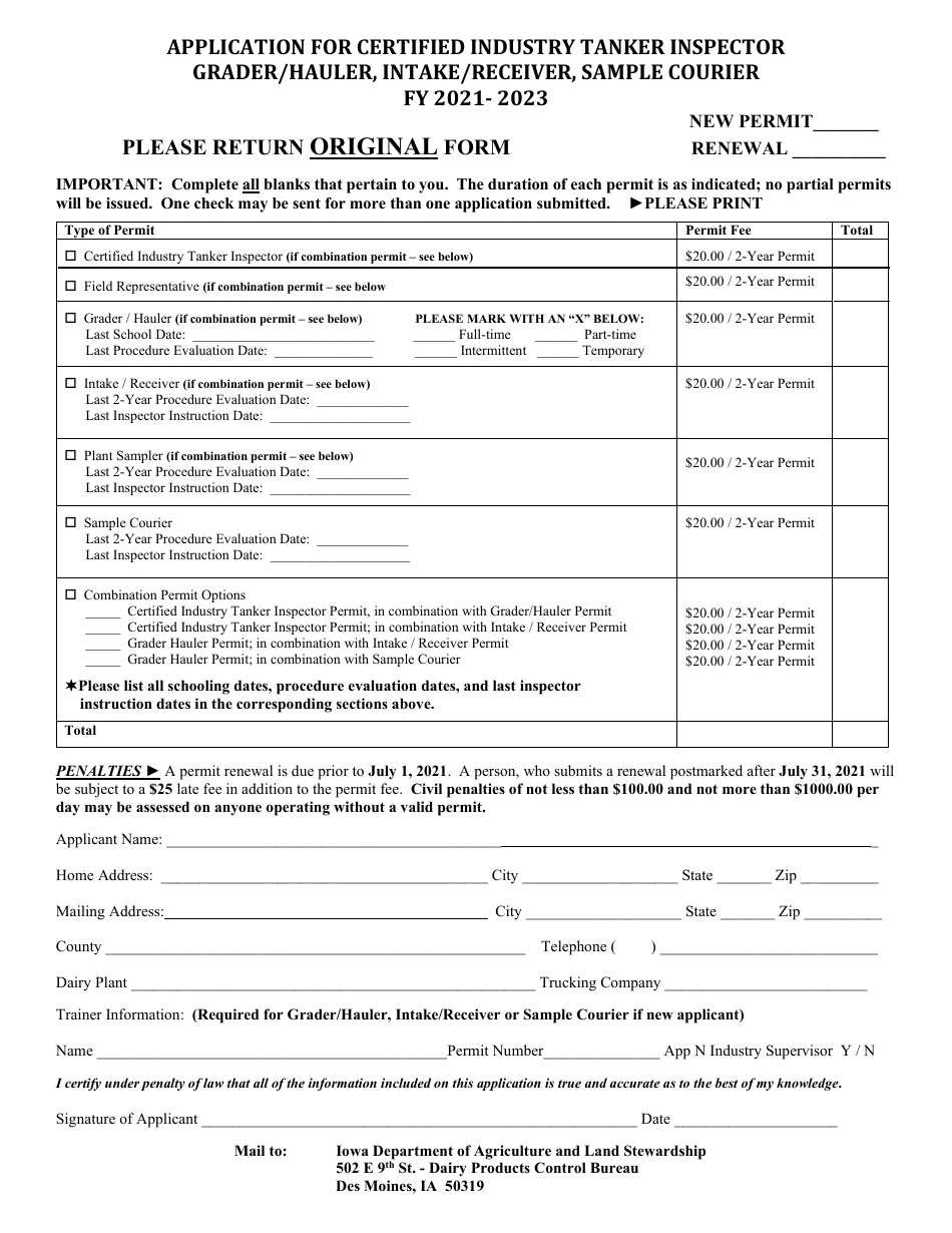 2023 Iowa Application for Certified Industry Tanker Inspector Grader ...