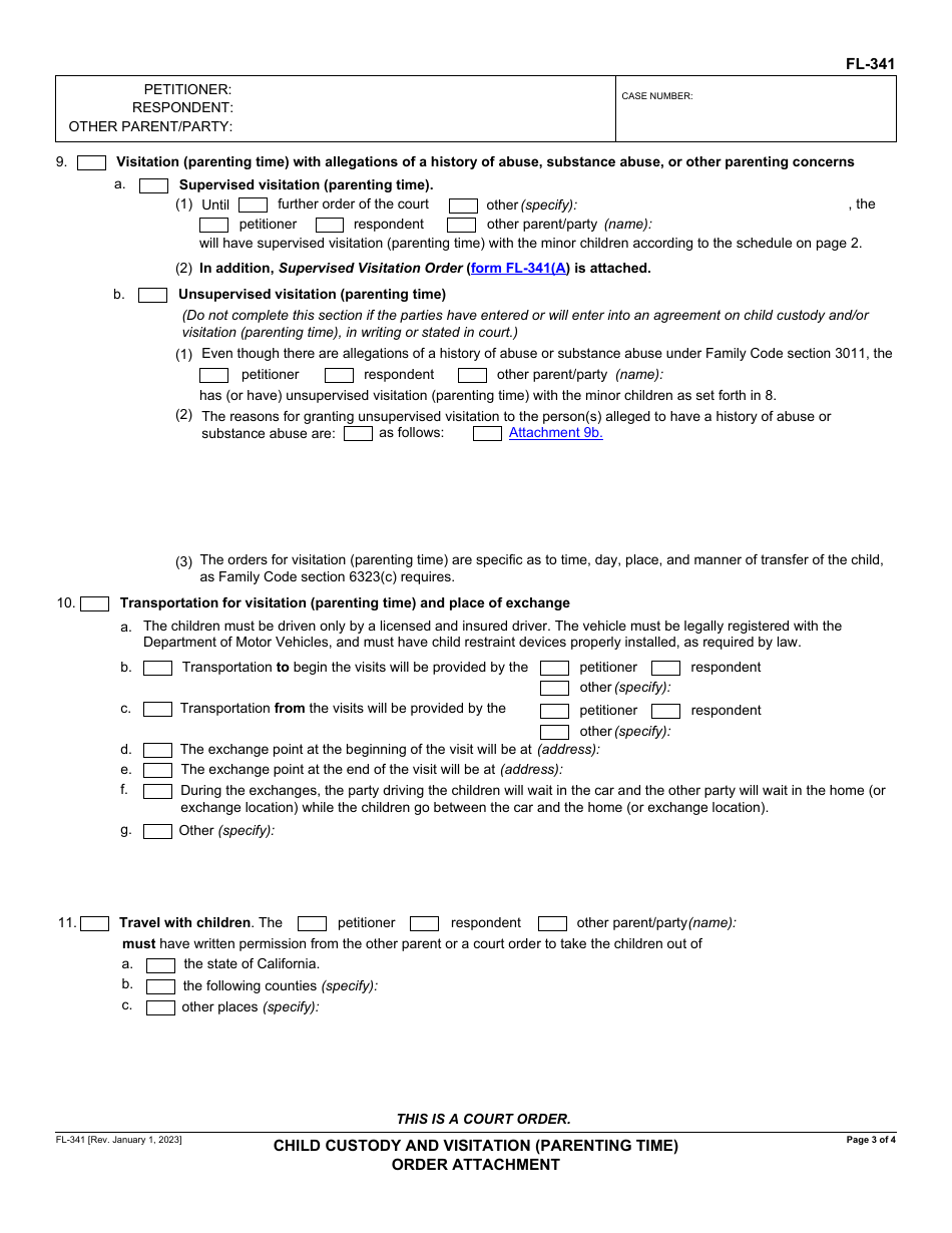 Form FL-341 Download Fillable PDF Or Fill Online Child Custody And ...