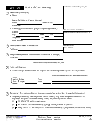 Form WV-109 Notice of Court Hearing (Workplace Violence Prevention) - California