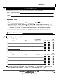 Form DV-800 (JV-120) Receipt for Firearms, Firearm Parts, and Ammunition (Domestic Violence Prevention) - California, Page 2