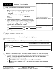 Form EA-109 Notice of Court Hearing - California