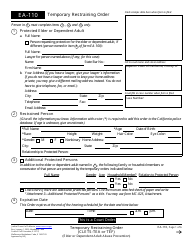 Form EA-110 Temporary Restraining Order (Clets-Tea or Tef) (Elder or Dependent Adult Abuse Prevention) - California
