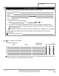 Form EA-800 Receipt for Firearms and Firearm Parts (Elder or Dependent Adult Abuse Prevention) - California, Page 2