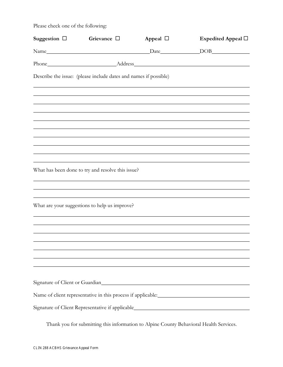 Form CLIN288 Problem Resolution Process - Alpine County, California, Page 2