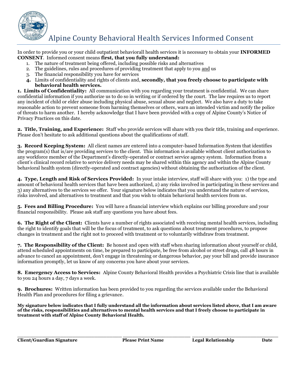 Informed Consent - Alpine County, California, Page 1