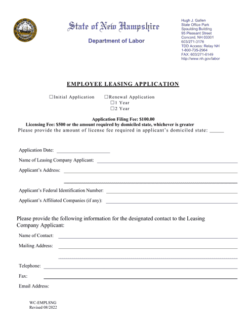 Employee Leasing Application - New Hampshire Download Pdf