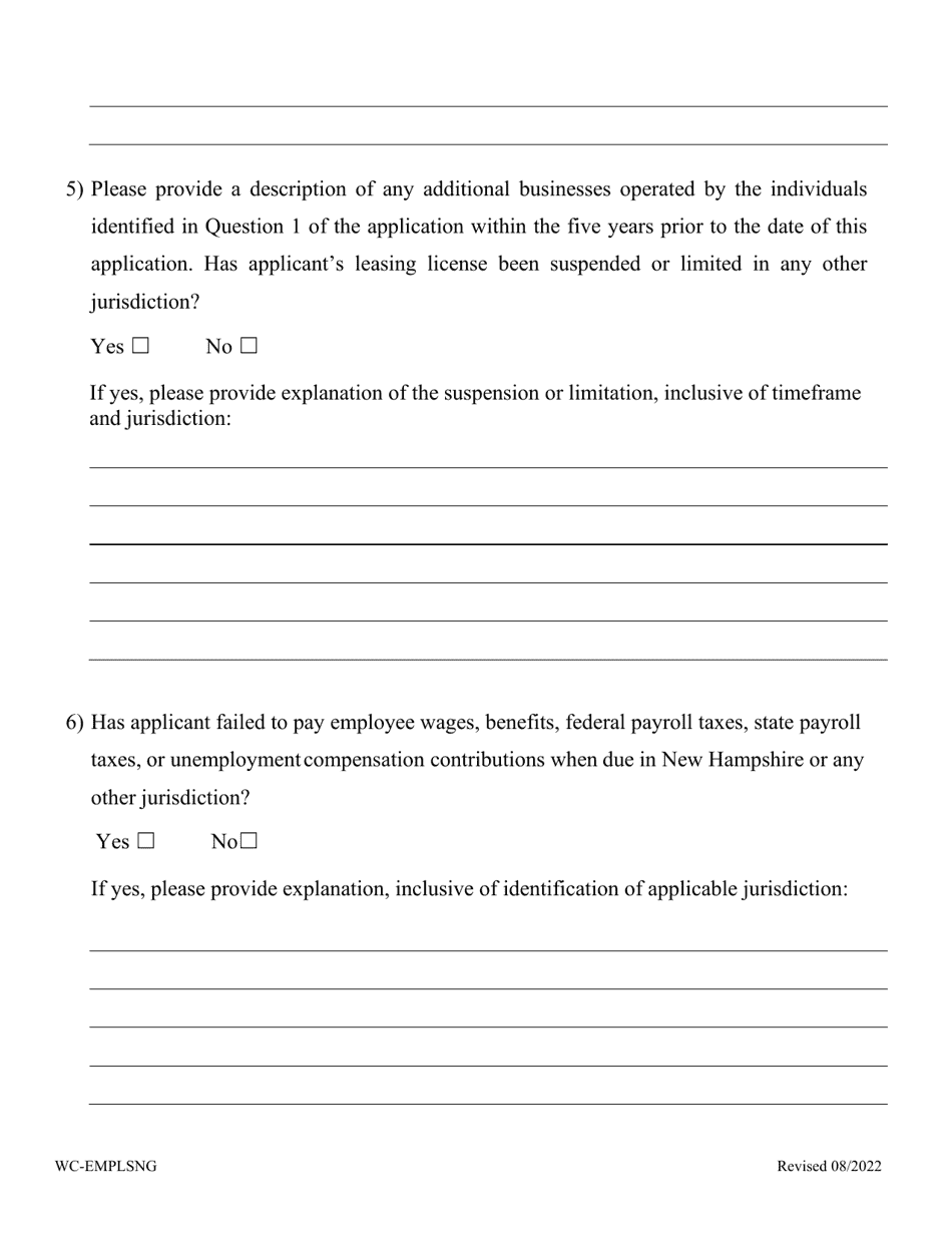 Employee Leasing Application - New Hampshire, Page 3