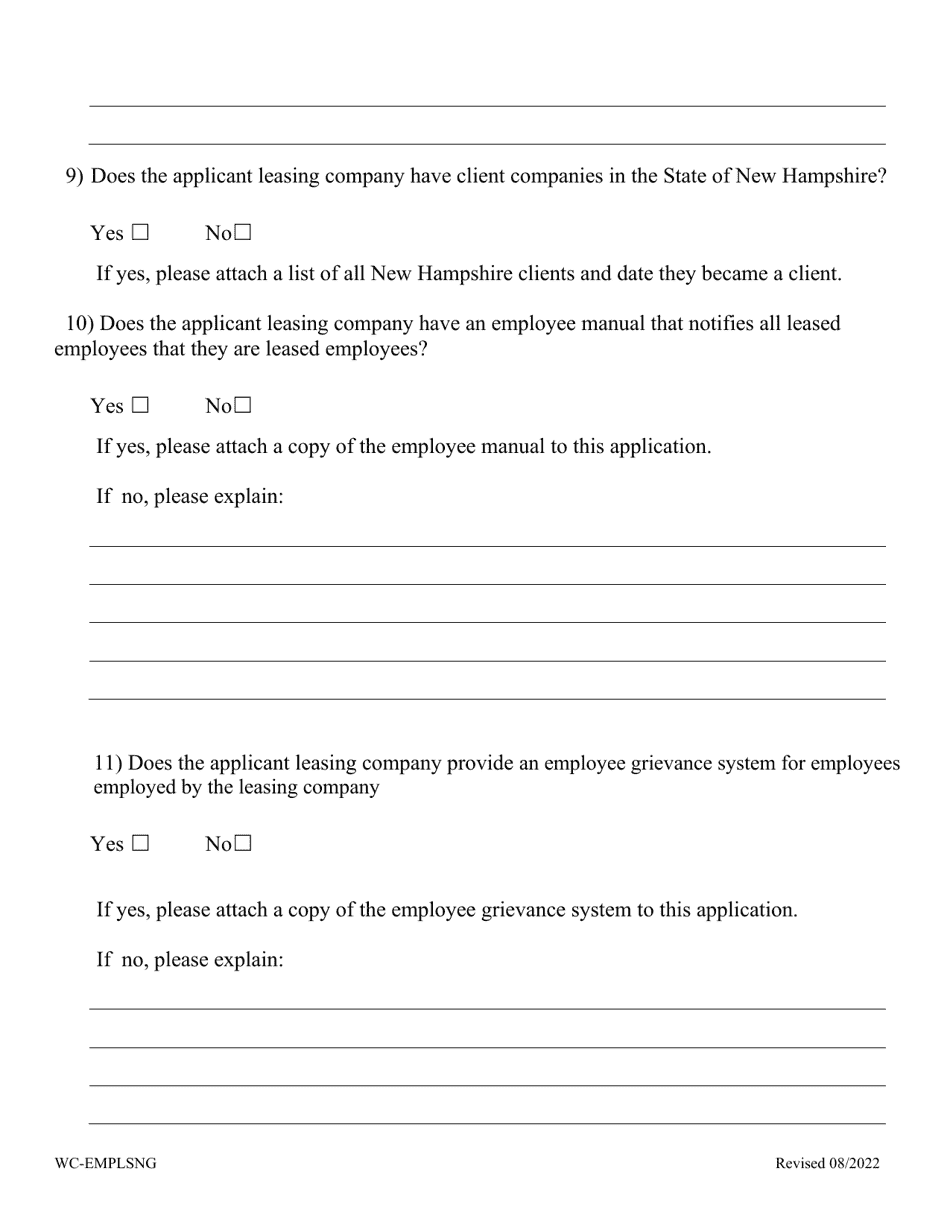 Employee Leasing Application - New Hampshire, Page 5