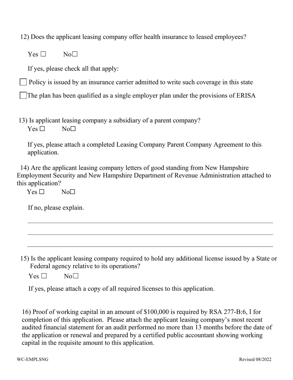Employee Leasing Application - New Hampshire, Page 6