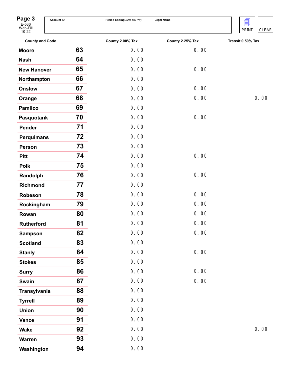 Form E-536 Schedule of County Sales and Use Taxes - North Carolina, Page 4