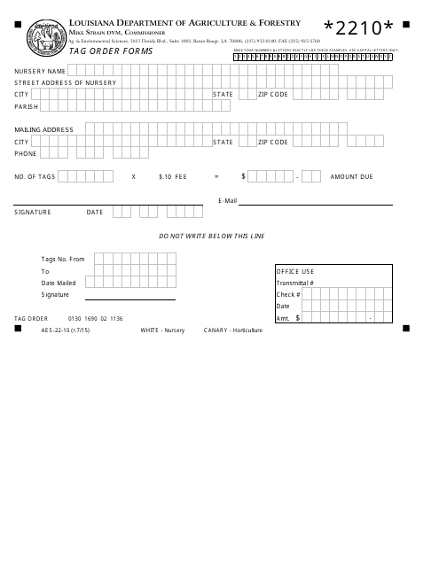 Form AES-22-10 Tag Order Forms - Louisiana
