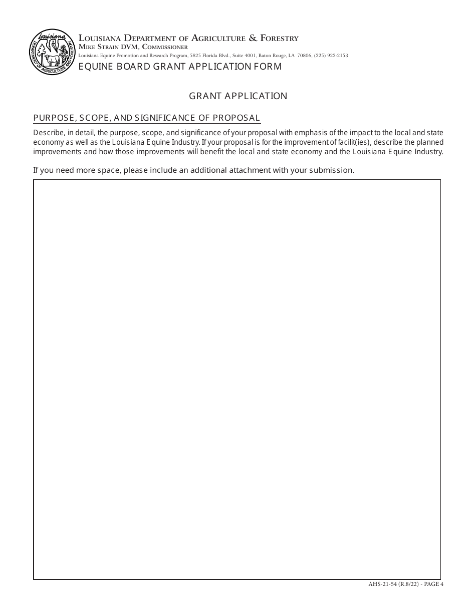 Form AHS-21-54 Equine Board Grant Application Form - Louisiana, Page 4