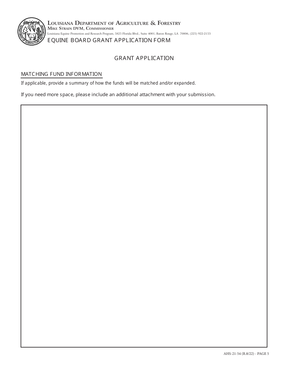 Form AHS-21-54 Equine Board Grant Application Form - Louisiana, Page 5