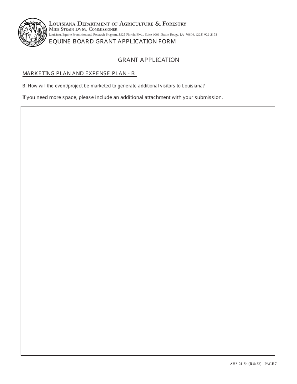 Form AHS-21-54 Equine Board Grant Application Form - Louisiana, Page 7