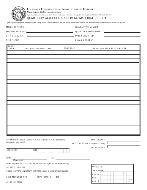 Form AES-27-03  Printable Pdf