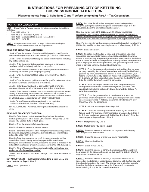 Instructions for Form KBR-1040 Business Tax Return - City of Kettering, Ohio, 2022
