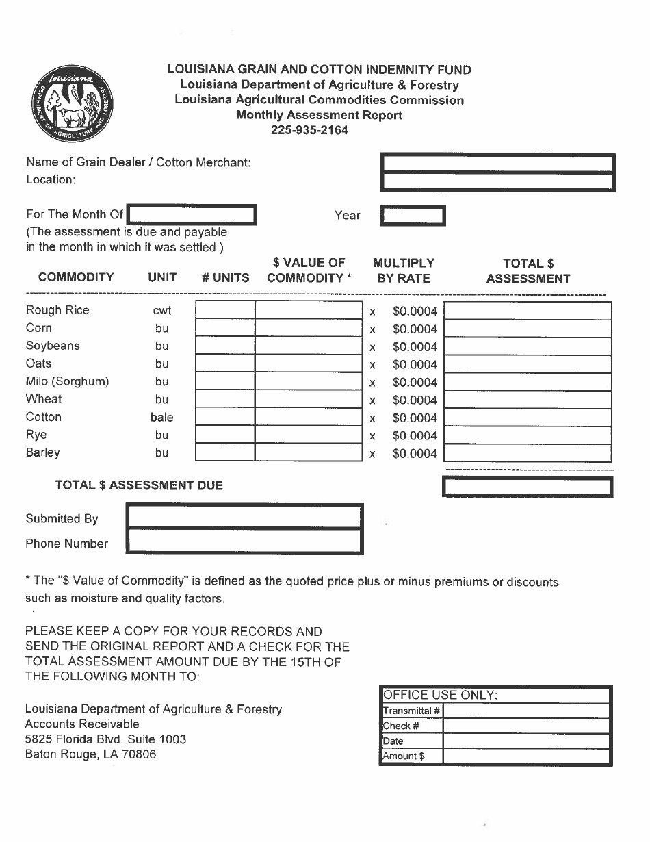 Grain  Cotton Indemnity Form - Louisiana, Page 1