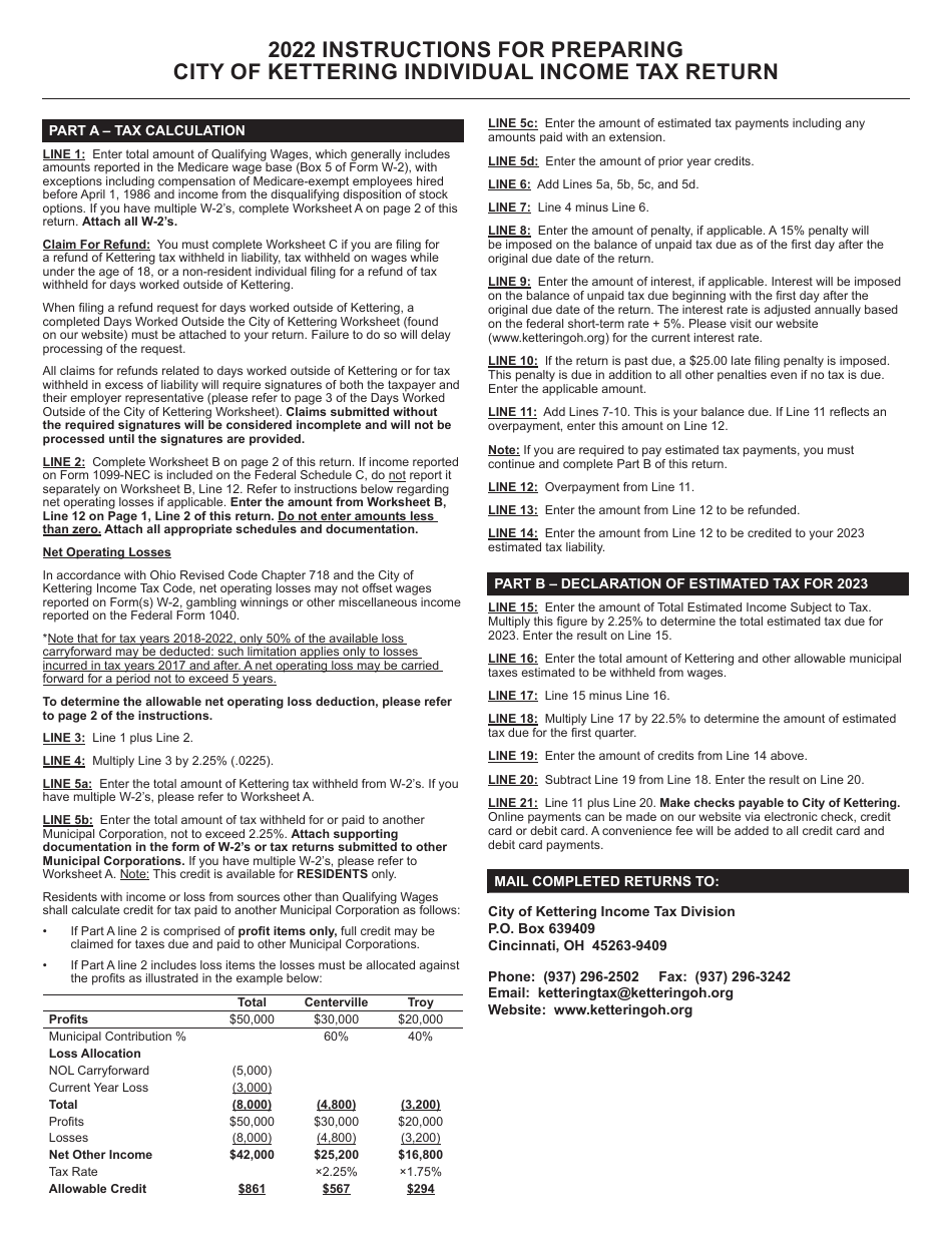 Download Instructions for Form KR1040 Individual Tax Return PDF