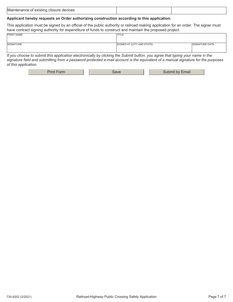 ODOT Form 735-9202 Railroad-Highway Public Crossing Safety Application - Oregon, Page 7