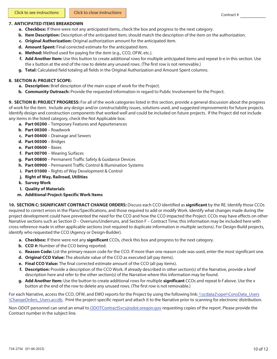 ODOT Form 734-2756 Resident Engineers Narrative Form - Oregon, Page 10