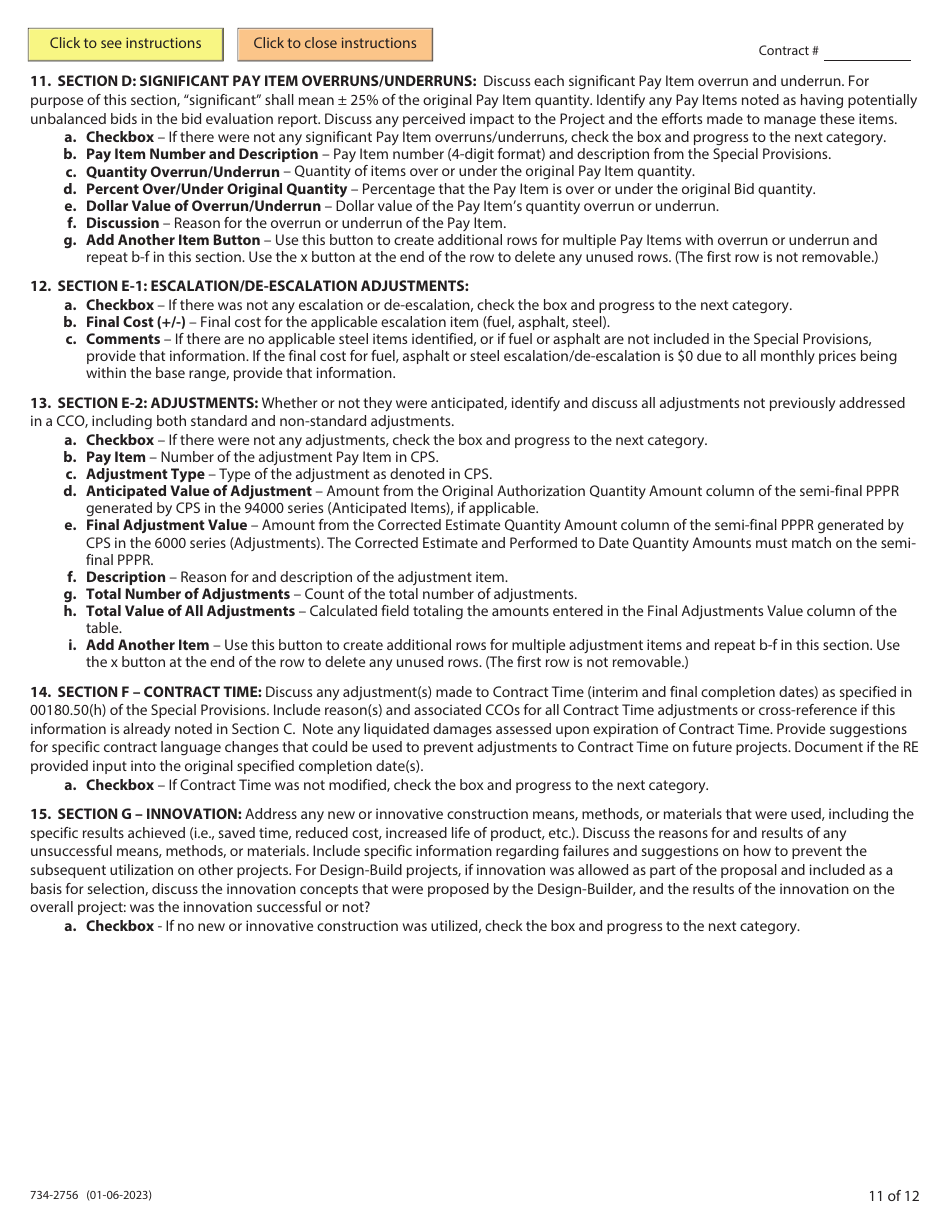 ODOT Form 734-2756 Resident Engineers Narrative Form - Oregon, Page 11
