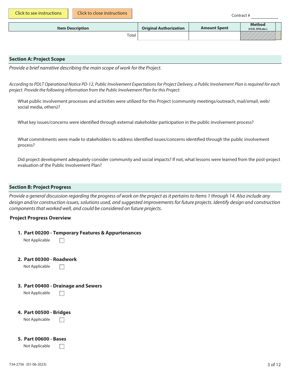 ODOT Form 734-2756 Resident Engineers Narrative Form - Oregon, Page 3
