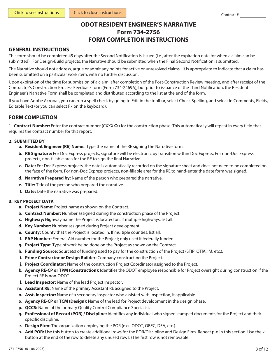 ODOT Form 734-2756 Resident Engineers Narrative Form - Oregon, Page 8