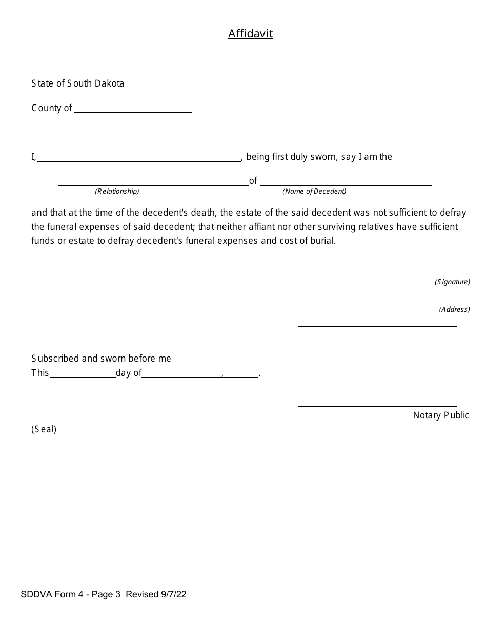 Sddva Form 4 - Fill Out, Sign Online And Download Fillable Pdf, South 