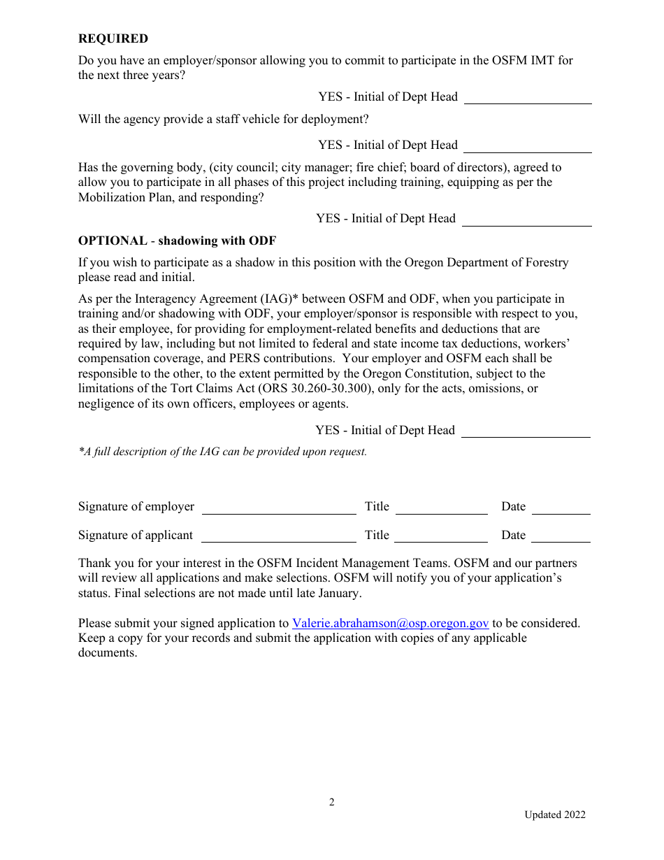 Application for Incident Management Teams - Finance Section Chief - Oregon, Page 2