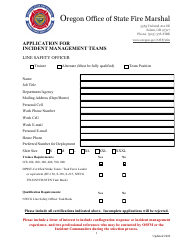 Document preview: Application for Incident Management Teams - Line Safety Officer - Oregon